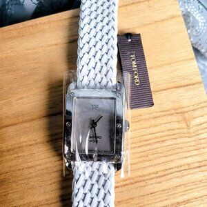 Tom Ford No.003 Watch Gunmetal Gray Face White Braided Leather Stainless Steel
